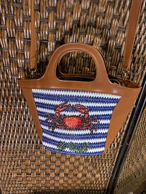 Ann Taylor Weekend Crab Print Nautical Beach Crossbody Purse